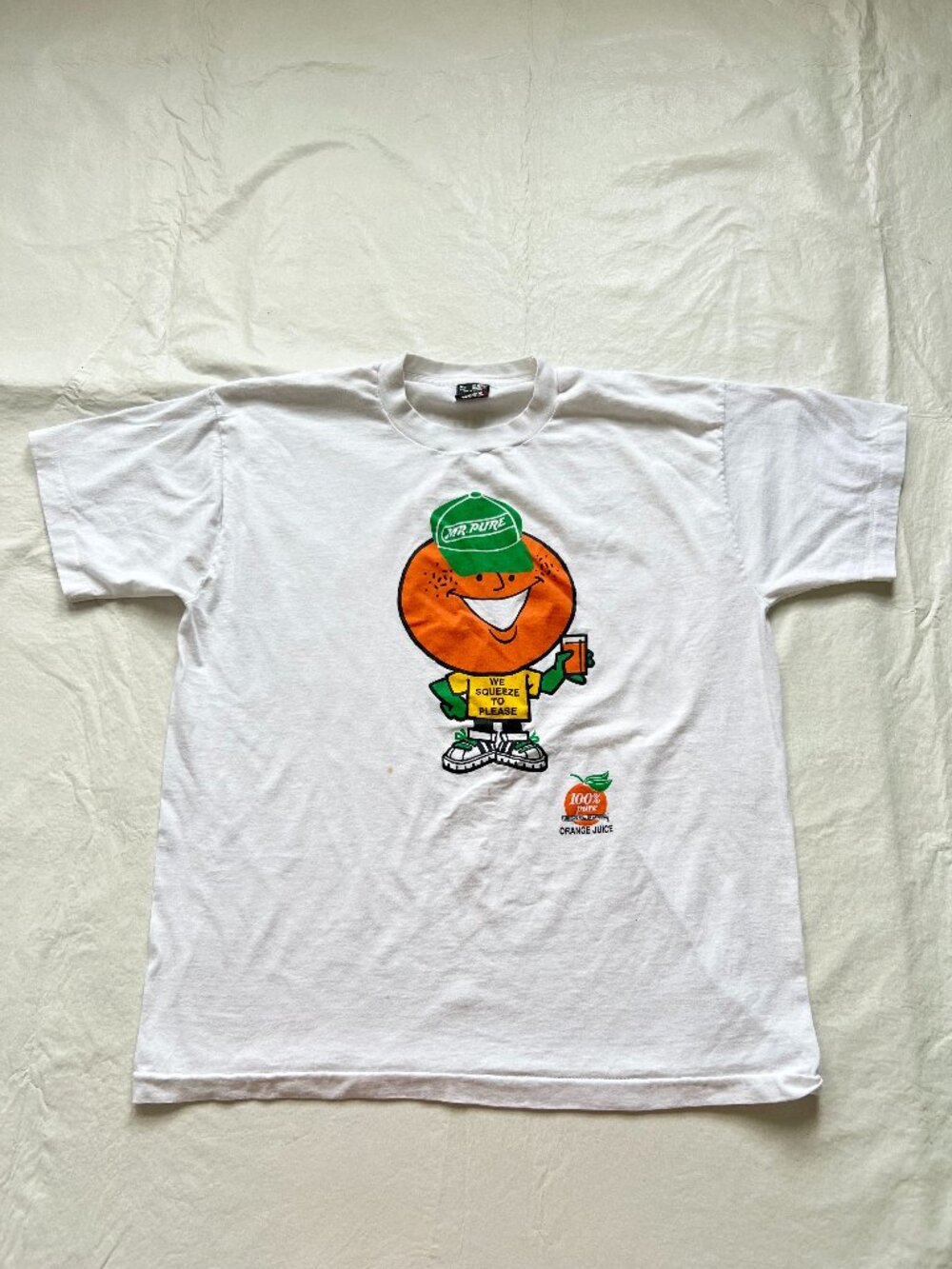 Vintage 90s t shirt Mr Pure orange juice XL adult Best Fruit of the Loom tee